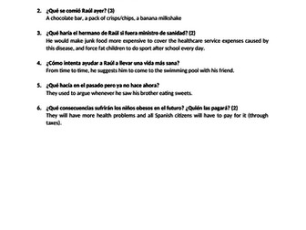 Spanish Reading Comprehension about "La obesidad"