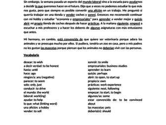 Reading Comprehension about "El trabajo"