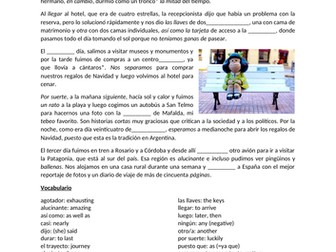 Spanish Reading Comprehension about "Las vacaciones"