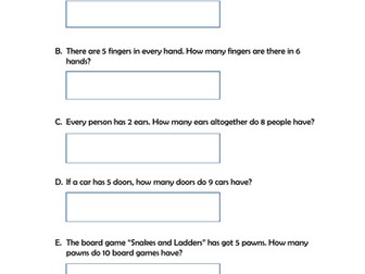 Word Problems with 2 and 5 times table