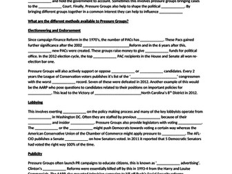 US Pressure Groups- Fill in the blanks worksheet