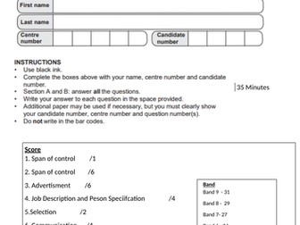GCSE Business Recruitment topic test