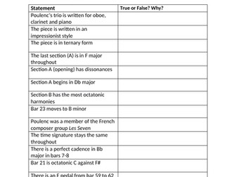 Poulenc's Trio True or False Eduqas A Level