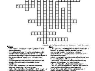 AQA Cell Biology crossword