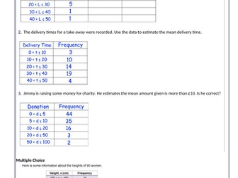 Mean from Grouped Frequency Tables Homework with Answers