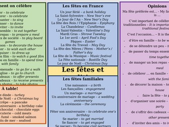 KS3 / GCSE French - Les fêtes en France - vocabulary mat
