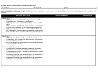 BTEC SPORT Unit 2 Practical Sports_ Feedback & Student Response Sheet