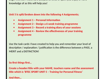 BTEC SPORT Unit 5 - Design a PEP_-Assignment Task Cards for Assignment Completion