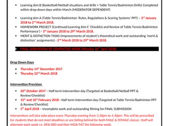 BTEC Sport Calendar (SOW) for Heads of Department