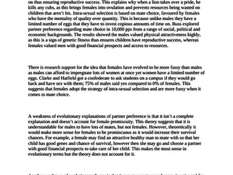 A-level AQA Psychology Relationships: Evolutionary explanations of partner preference 16 mark