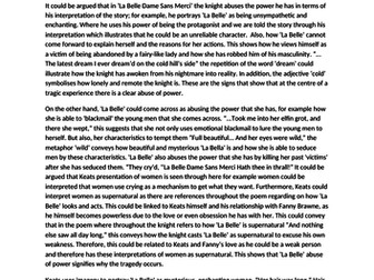 25 mark essay on the abuse of power in two Keats poems, aimed at A-level Literature students.