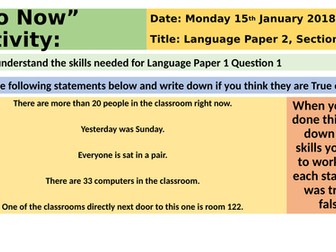 Lesson Language Paper Two Question One- True or False