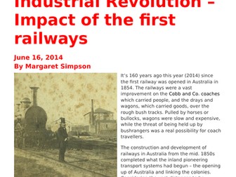 Internet article: Australia and the Industrial Revolution - The Impact of the first railways