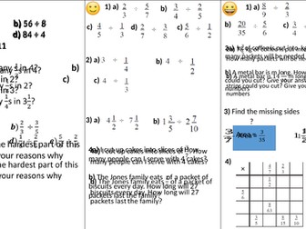 Dividing Fractions Differentiated Worksheet