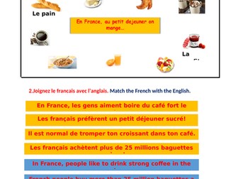 Le Petit Déjeuner - Intro lesson, Year 8, Homework Sheet included