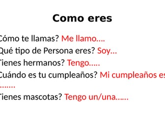 Spanish powerpoint - revision/assessment, based on the books Viva 1 & 2.