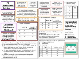 AQA 9-1 Physics Electricity Revision Mat / Board with Answers