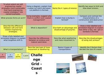AQA Geography Coasts Revision Grid