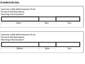 Measurement problems involving cm and mm.