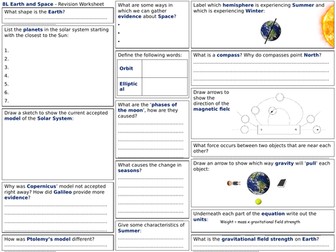 Exploring Science 8L Revision Worksheet- Earth and Space