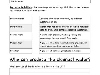 Chemistry 4.10 Using resources:  A simple and practical Introduction to Potable water