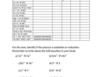 Redox reaction worksheet