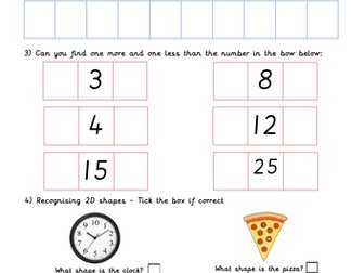 Year 1 - Maths Assessment Sheet