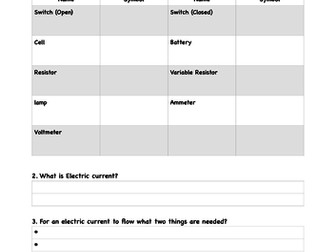 KS3 Electricity - Current and voltage recap worksheet