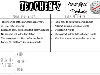 Translation into English Marking Sheet - Reduce Workload!
