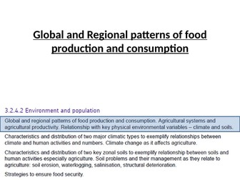 Global patterns of food production and agricultural systems