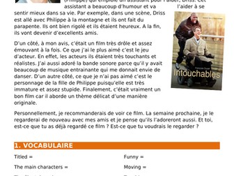 Écrire une critique de film (basé sur Intouchables) / Writing a film review in French