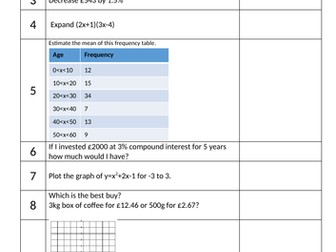 Paper 3 2018 Foundation Edexcel Predicted Topics Skills Questions