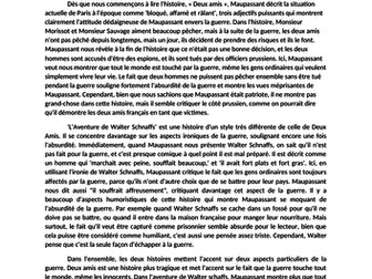 'Boule de Suif et Contes de Guerre' - 2 A level Student Essay Samples