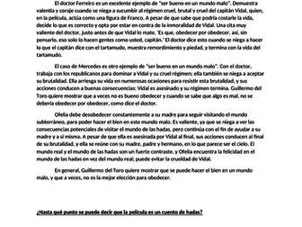 'El Labrinto del Fauno' - 2 A level Essay Samples