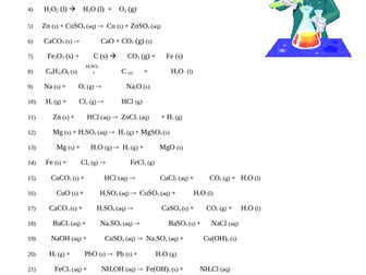 Balancing  Chemical Equations &  Classifying Reaction Types (WITH ANSWERS !!)  GCSE KS3 KS4  A-LEvel