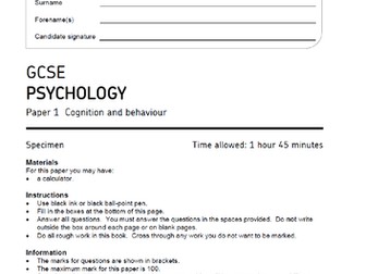 GCSE 9-1 AQA Psychology Exam paper & mark scheme