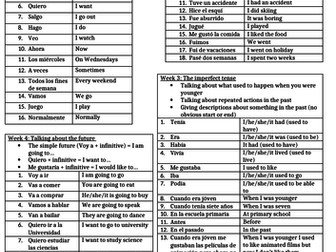 Weekly vocab tests - knowledge organiser (Tenses)