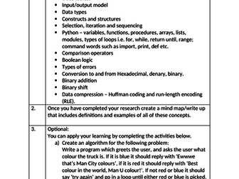 Computer Science Summer Project Work KS3 & KS4