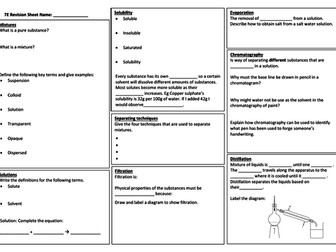Exploring Science 7E Mixtures and Separation Revision broadsheet