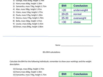 Edexcel CB5c BMI calculations worksheet