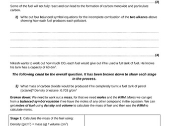 Combustion and moles calculations