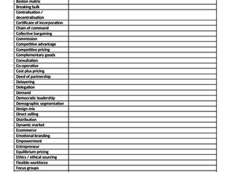 A-Level Business (Edexcel) Key Terms Grids (Themes 1-4)