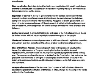 Key Terms - Government & Politics of the USA