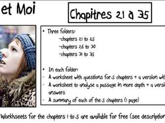 No et Moi- Worksheets to study chapters 21 to 35 and summary