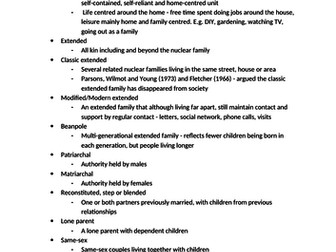 AQA Sociology Family and households notes