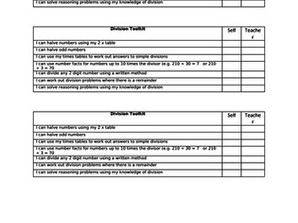 Pre/post assessment + toolkits Division Year 4