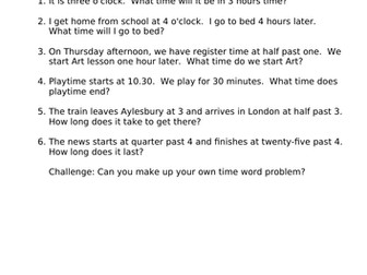 Time Word Problems year 3/4