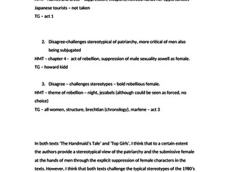 AQA A Level English Comparison Exemplar Essay The Handmaids Tale and Top Girls