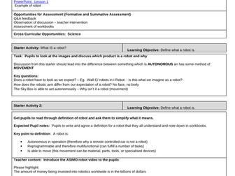 Design Technology Robotics Project. Lesson Plans and Work booklet