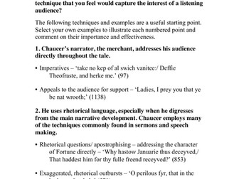 A level English Literature - The Merchant's Tale revision of Chaucer's  techniques